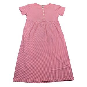 Fads Pink White Stripe Casual Maxi Dress Button Neck Short Sleeve Size L Festive